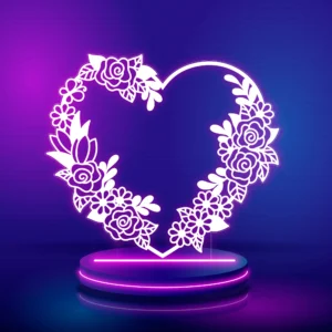 Heart shaped 3D LED lamp with glowing floral pattern